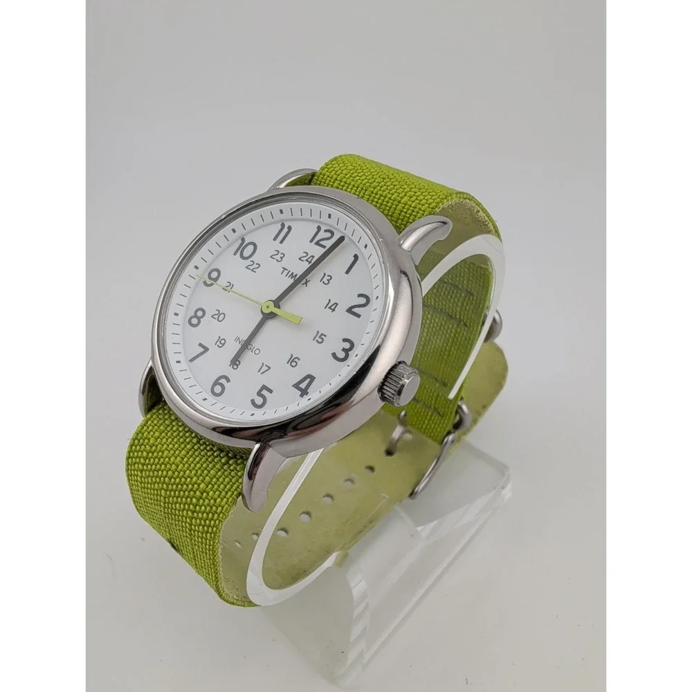 Timex Weekender Indiglo Unisex Watch 38mm Case Green Band- New Battery
